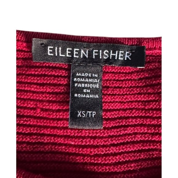 Eileen Fisher Woman's Sz XS Dark Red Ribbed Knit Top Organic Linen Cotton Blend - Picture 4 of 8